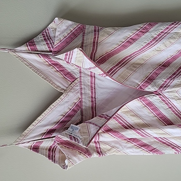 Tommy Hilfiger Spaghetti Straps Striped Pink and White Women's Midi Cotton Dress - Picture 5 of 12
